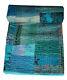 0handmade Silk Kantha Vintage Sari Throw Patchwork Quilt Ralli Indian 6090 Blue