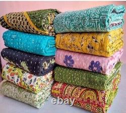 10 Pc Vintage Kantha Quilt Handmade Throw Reversible Blanket Bohemian Bedspread