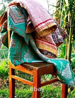 10 Pc Vintage Kantha Quilt Handmade Throw Reversible Blanket Bohemian Bedspread