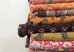 10 Pc Vintage Kantha Quilt, Sari Coverlet, Sundance Kantha Throw Recycle Fabric