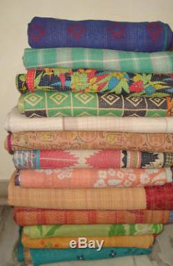 10 Pieces Mix Lot of Indian Tribal Kantha Quilts Vintage Cotton Bed Cover Throw