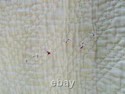 100% HAND SEWN ANTIQUE QUILT red white cotton 77 x 62 abstract vintage