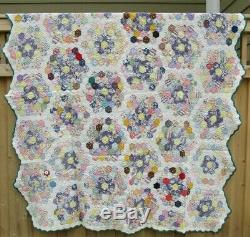 100% HAND SEWN QUILT vintage antique quilt HANDMADE hexagon patch Cotton 80x71