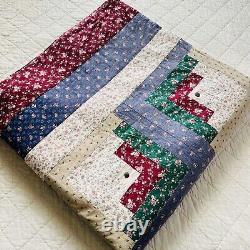 102x102 Vintage Handmade Cotton Log Cabin King Quilt