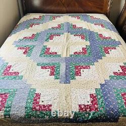 102x102 Vintage Handmade Cotton Log Cabin King Quilt