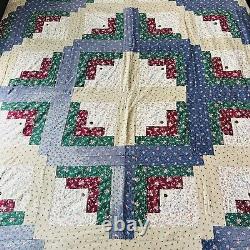 102x102 Vintage Handmade Cotton Log Cabin King Quilt