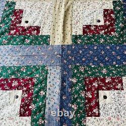 102x102 Vintage Handmade Cotton Log Cabin King Quilt