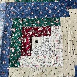 102x102 Vintage Handmade Cotton Log Cabin King Quilt