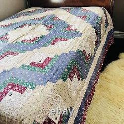 102x102 Vintage Handmade Cotton Log Cabin King Quilt