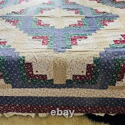 102x102 Vintage Handmade Cotton Log Cabin King Quilt