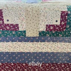 102x102 Vintage Handmade Cotton Log Cabin King Quilt