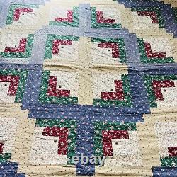 102x102 Vintage Handmade Cotton Log Cabin King Quilt