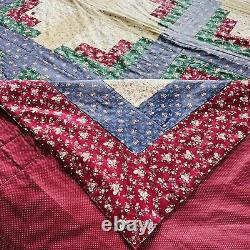 102x102 Vintage Handmade Cotton Log Cabin King Quilt