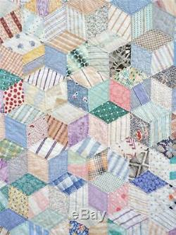 (130) BEAUTIFUL Vintage Quilt TUMBLING BLOCKS Handmade Feed Sack Fabrics