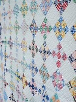 (131) VERY FINE Vintage Quilt NINE PATCH on POINT Handmade