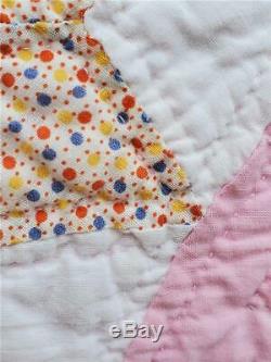 (151) AMAZING Vintage Quilt STARS IN HEXAGONS Feed Sack Handmade