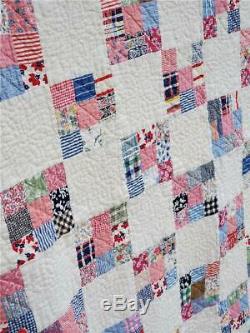 (171) HANDMADE Vintage Quilt from PA farmhouse NINE PATCH with ONE PATCH BORDER