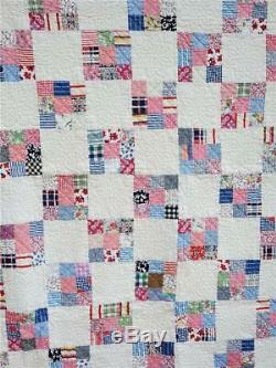 (171) HANDMADE Vintage Quilt from PA farmhouse NINE PATCH with ONE PATCH BORDER