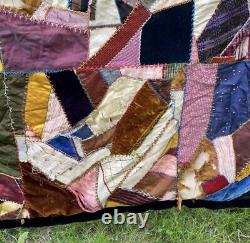 1800's Velvet Crazy Quilt Handmade Antique Cottagecore Patchwork Vtg 60 X 82
