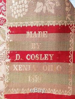 1859 Vintage Handmade blanket civil war era D. Cosley Xenia Ohio 83 X 89 GC