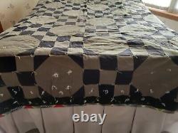 1890's Handmade Love Entangled Variation Quilt Brown Navy Beard Protector