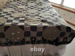 1890's Handmade Love Entangled Variation Quilt Brown Navy Beard Protector