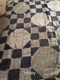 1890's Handmade Love Entangled Variation Quilt Brown Navy Beard Protector