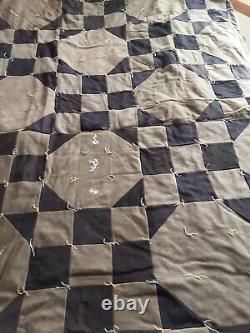 1890's Handmade Love Entangled Variation Quilt Brown Navy Beard Protector