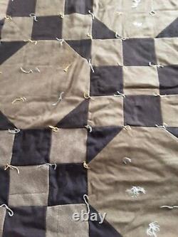 1890's Handmade Love Entangled Variation Quilt Brown Navy Beard Protector