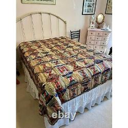 1890s log cabin courthouse steps quilt hand tied with crochet edge wool back