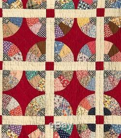 1920's/30's VIVID RED ANTIQUE VINTAGE QUILT HAND MADE FEEDSACK FABRIC
