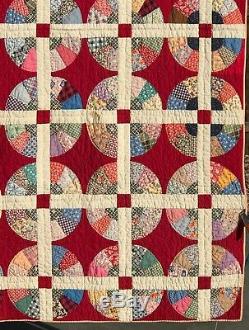 1920's/30's VIVID RED ANTIQUE VINTAGE QUILT HAND MADE FEEDSACK FABRIC