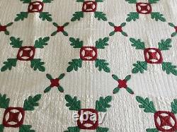1920s APPLIQUÉ Red & Green HOLLY LEAF & STAR QUILT -JUST In Time For CHRISTMAS