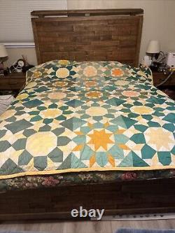 1930-40 handmade quilt Queen King Sunbeams cotton primitive rustic Artist Sign