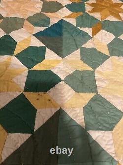 1930-40 handmade quilt Queen King Sunbeams cotton primitive rustic Artist Sign