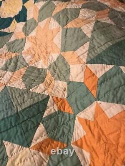 1930-40 handmade quilt Queen King Sunbeams cotton primitive rustic Artist Sign