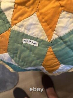 1930-40 handmade quilt Queen King Sunbeams cotton primitive rustic Artist Sign