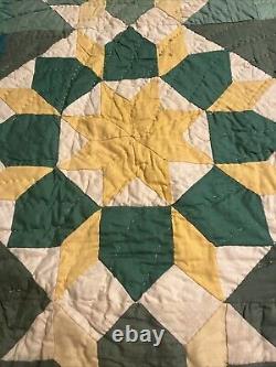 1930-40 handmade quilt Queen King Sunbeams cotton primitive rustic Artist Sign