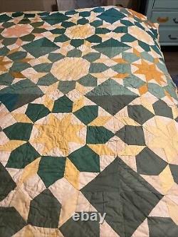 1930-40 handmade quilt Queen King Sunbeams cotton primitive rustic Artist Sign