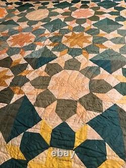 1930-40 handmade quilt Queen King Sunbeams cotton primitive rustic Artist Sign