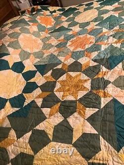 1930-40 handmade quilt Queen King Sunbeams cotton primitive rustic Artist Sign