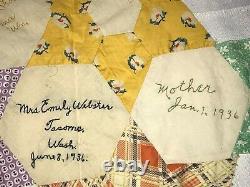 1936 Antique Hand Stitched Signature Friendship Unfinished Top & Quilt Blocks