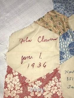 1936 Antique Hand Stitched Signature Friendship Unfinished Top & Quilt Blocks