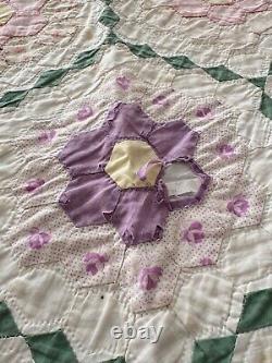 1936 Handmade Patchwork Quilt Feed Sack Grandmothers Flower Garden Hand Sewn