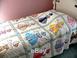 1950's Vintage Handmade Quilt-Sunbonnet Sue-Bedspread- Patchwork- Girl's Bedding