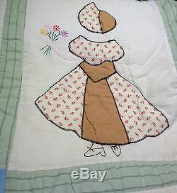 1950's Vintage Handmade Quilt-Sunbonnet Sue-Bedspread- Patchwork- Girl's Bedding