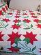 1980's Vintage Amish Handmade Christmas Quilt Red & Green From Pennsylvania