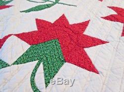 1980's Vintage Amish Handmade Christmas Quilt Red & Green From Pennsylvania