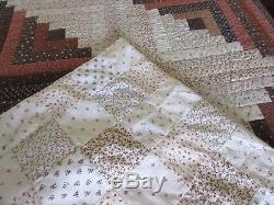 1980's Vintage Quilt Handmade Queen Size Log Cabin Variation 90X88 with Pillows