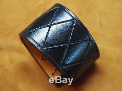 2.5 Vintage Black Premium LEATHER Quilted harlequin CUFF Handmade in NYC by Me